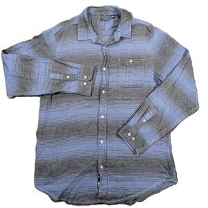 Burnside Mens Large Flannel Button Down Up Shirt Blue Black Stripes